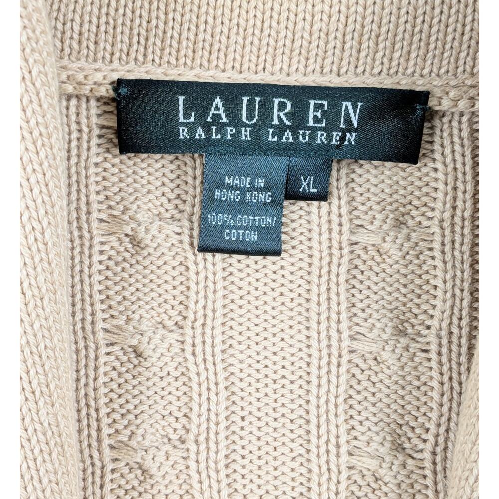 VTG Ralph Lauren Cable Knit Button Up Sweater Shawl Collar XL Tan - Picture 4 of 7